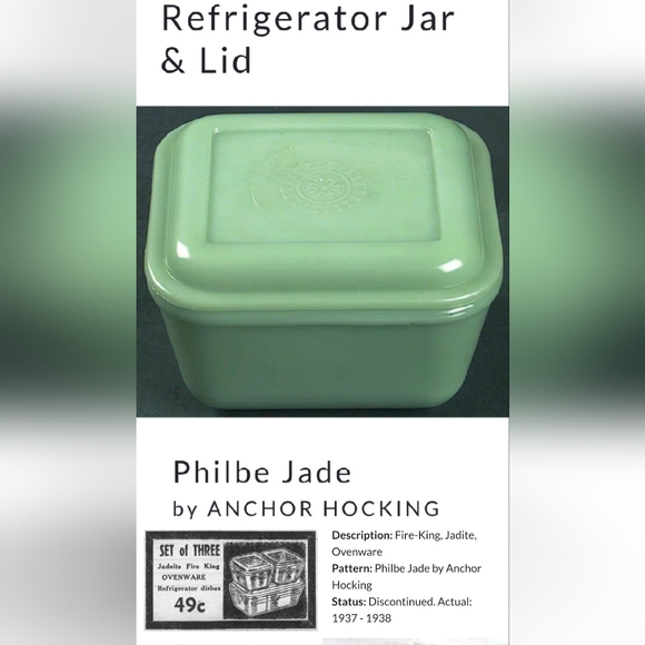 5 1/4" Philbe Jade Ite Refrigerator Jar & Lid by Anchor Hocking Jadeite #1 - Picture 2 of 16